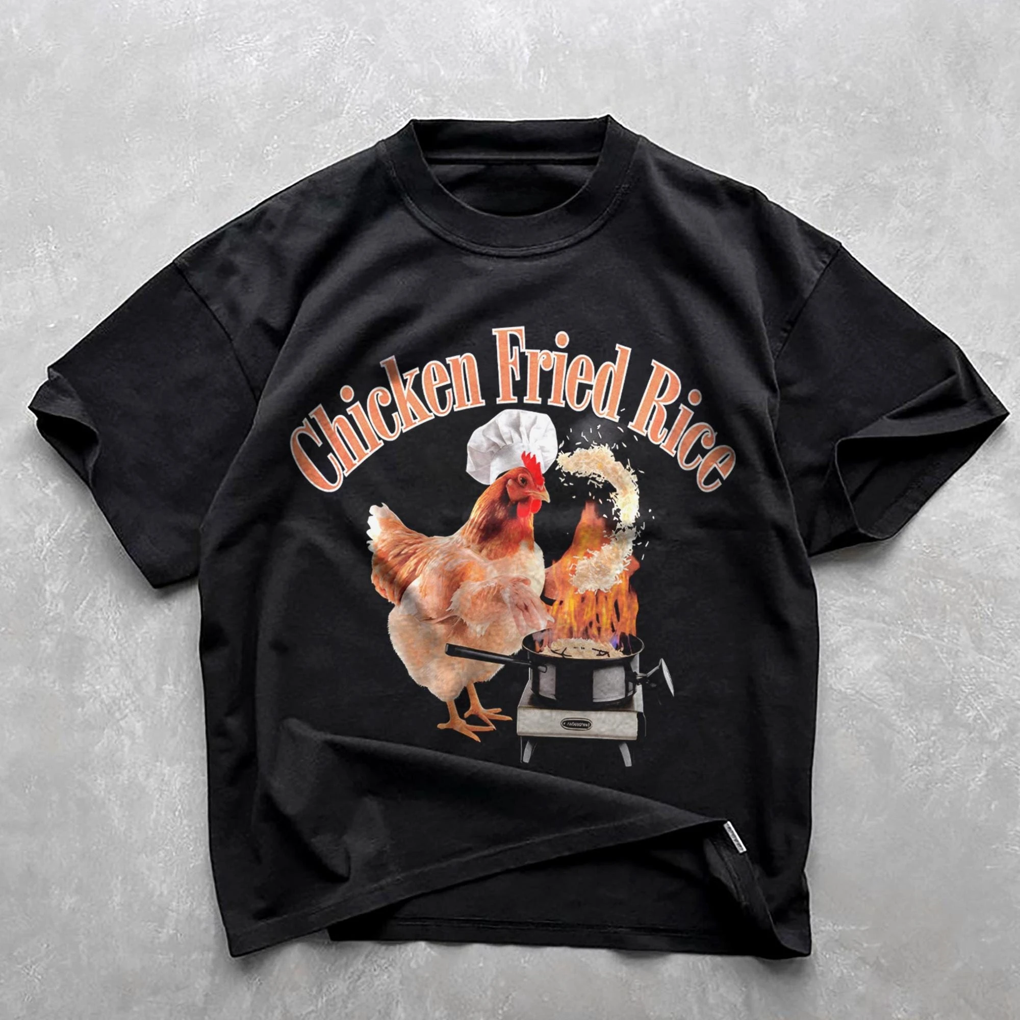 Camiseta divertida con diseño de pollo y arroz frito: Meme culinario, regalo para amantes de la comida, camiseta holgada y transpirable de verano para hombres y mujeres