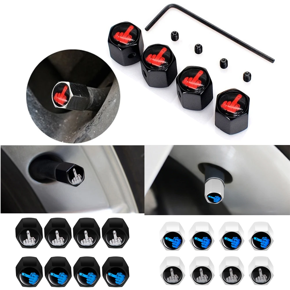 4Pcs/set Car Styling Zinc Alloy Anti-theft Middle Finger Style Car Tire Valve Caps Wheel Tires Tire Stem Air Cap Airtight Cover