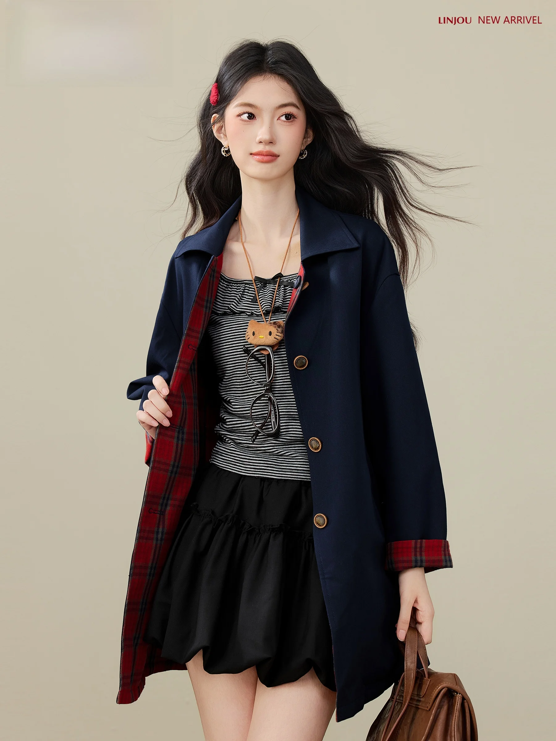 

Укороченное пальто-жакет женское, осень 2025, новинка, модное длинное пальто, маленький размер, средней длины, верхняя одежда