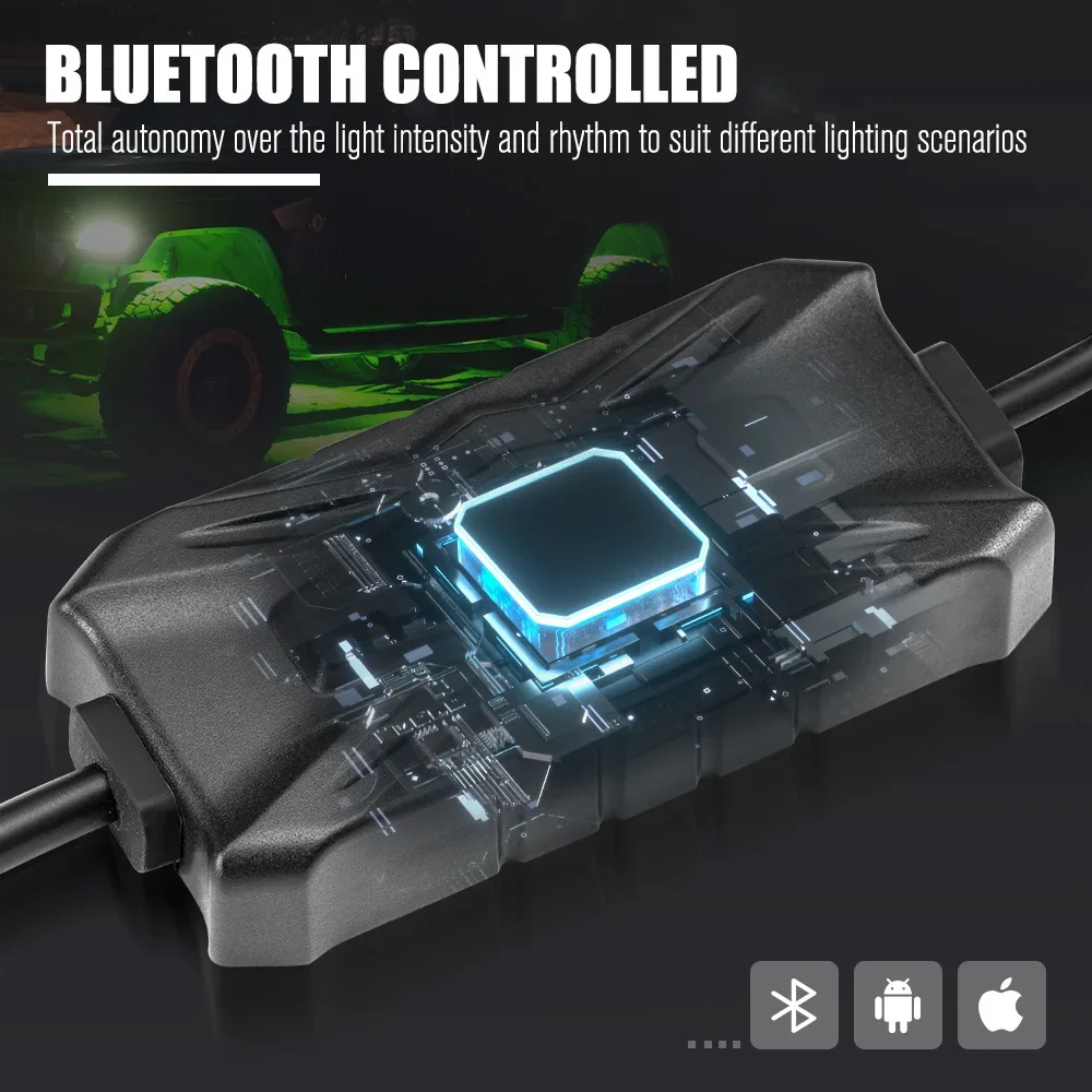 LIGHTFOX 8 Pods 4x4 Off Road MultiColor Waterproof APP Control Music Mode Underglow LED RGBW Rock Lights for Trucks Car ATV UTV