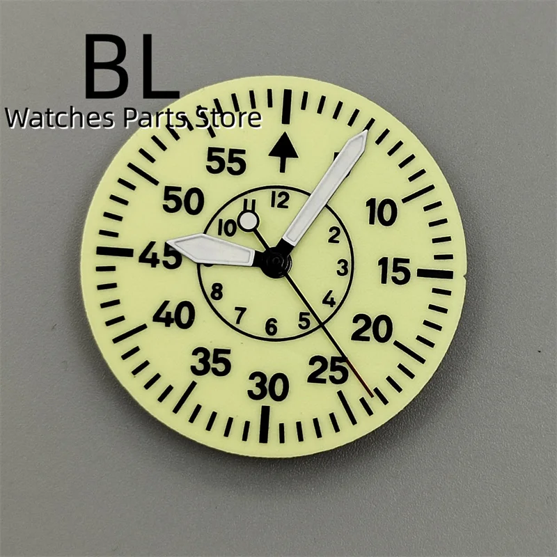 BLIGER 29mm Pilot Watch Dial Hand Set With Full C3 Green Luminous Creamy Black Blue Color For NH35 NH36  ETA PT5000 Movements