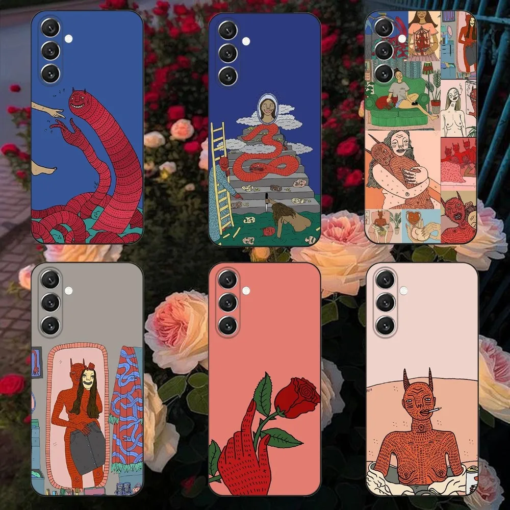 

P-Polly Nor Art Phone Case For Samsung Galaxy A13,A21s,A22,A31,A32,A52,A53,A71,A80,A91 Soft Black Shell