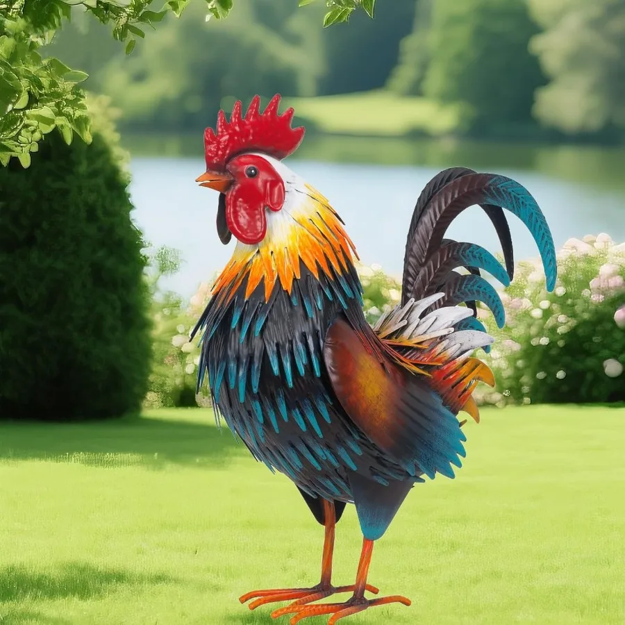 

Rooster Garden Statue Sculpture Metal Chicken Yard Decor Outdoor Figurines Patio Backyard Decoration Yellow