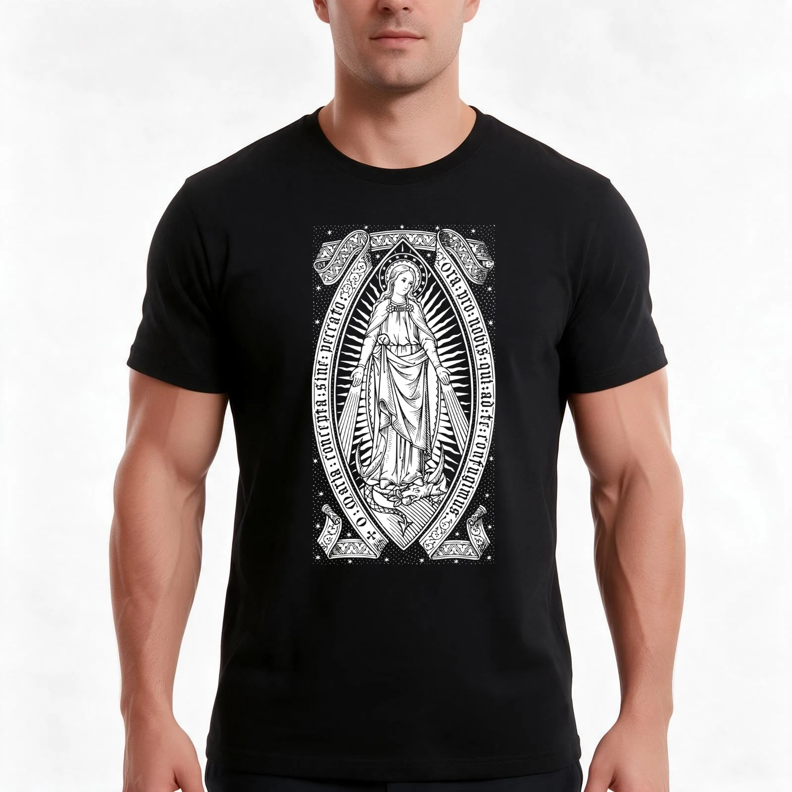 Vintage Virgin Mary Engraving T-Shirt, Summer Casual Cotton Tee, Oversized Streetwear Tops, Vintage Graphic Print, 100% Cotton