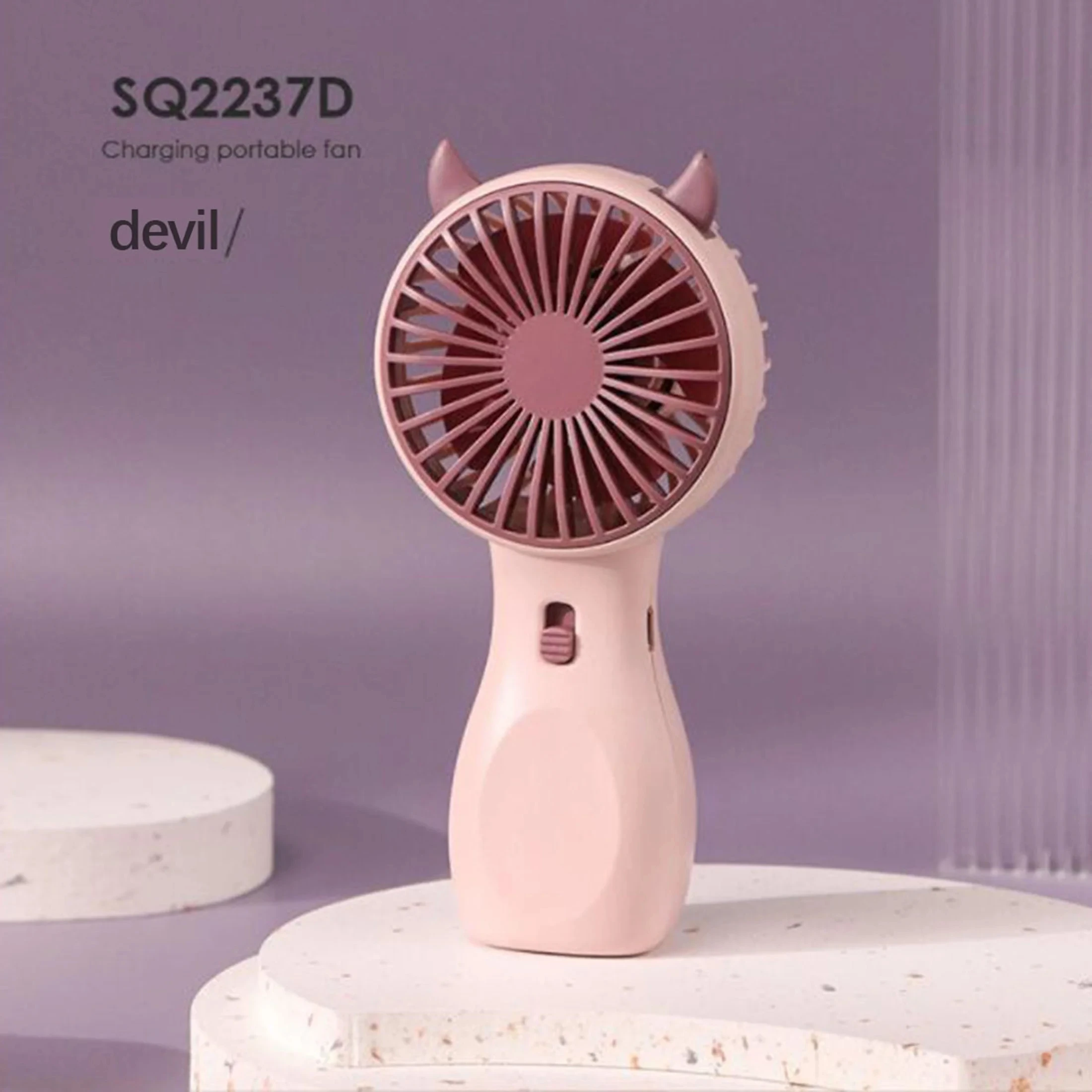 1pc Purple cartoon mini fan USB rechargeable desktop student dormitory office outdoor travel portable small fan