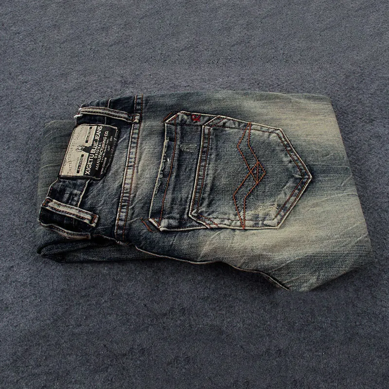 Mode Designer Mannen Jeans Hoge Kwaliteit Retro Gewassen Stretch Slanke Gescheurde Jeans Mannen Elastische Knopen Broek Vintage Denim Broek