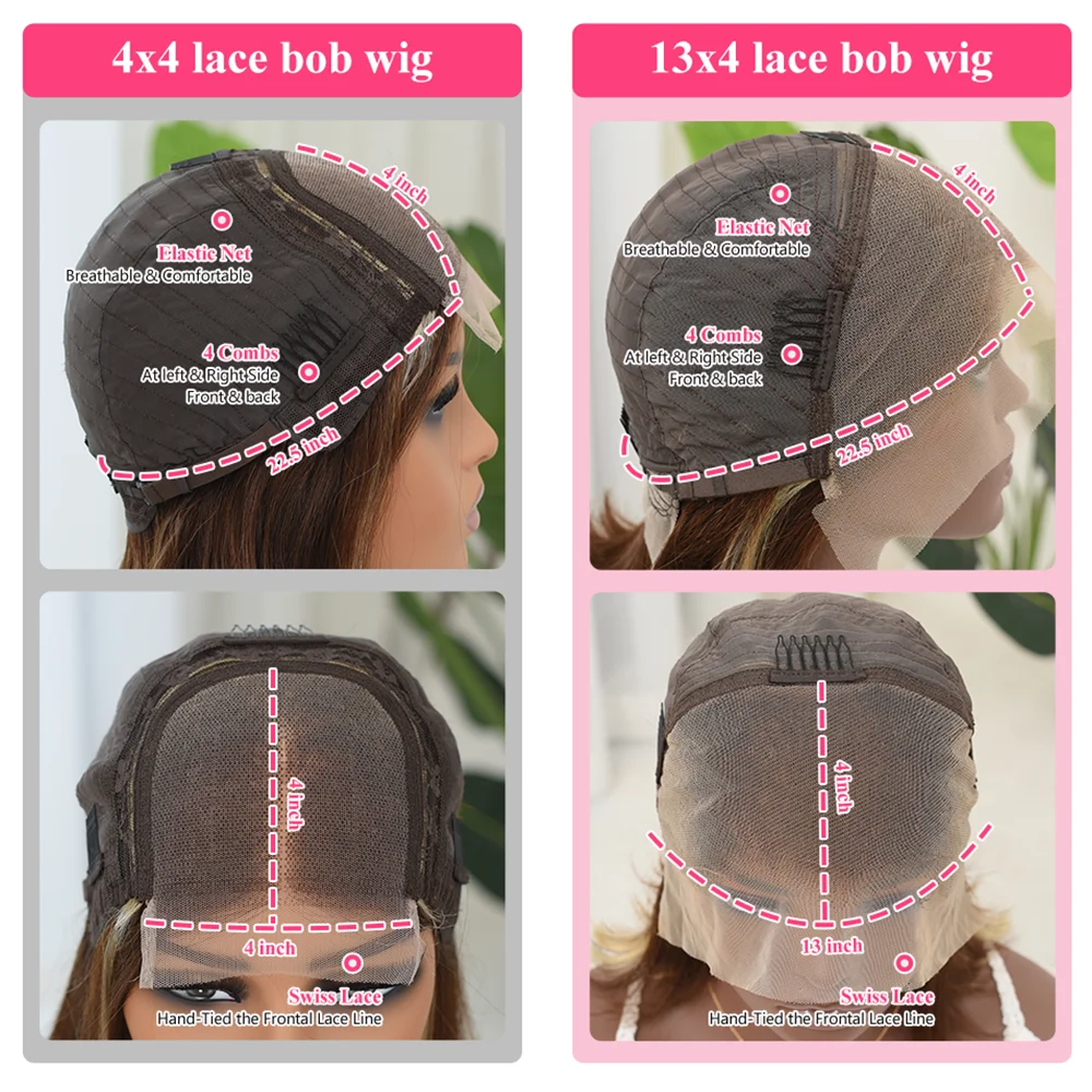 Highlight Bob Pruik 13X4 Lace Front Human Hair Pruiken Voor Vrouwen Peruaanse Korte Rechte Bob Lace Sluiting Pruik 1b/30 Highlight Bob Pruik
