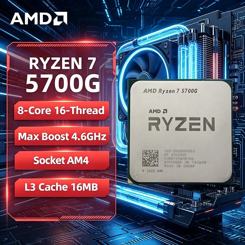Procesador AMD Ryzen 7 5700G de 8 Núcleos y 16 Subprocesos, 4.6GHz, 16MB de Caché L3, Socket AM4 - Sin Empaque, 100% Nuevo