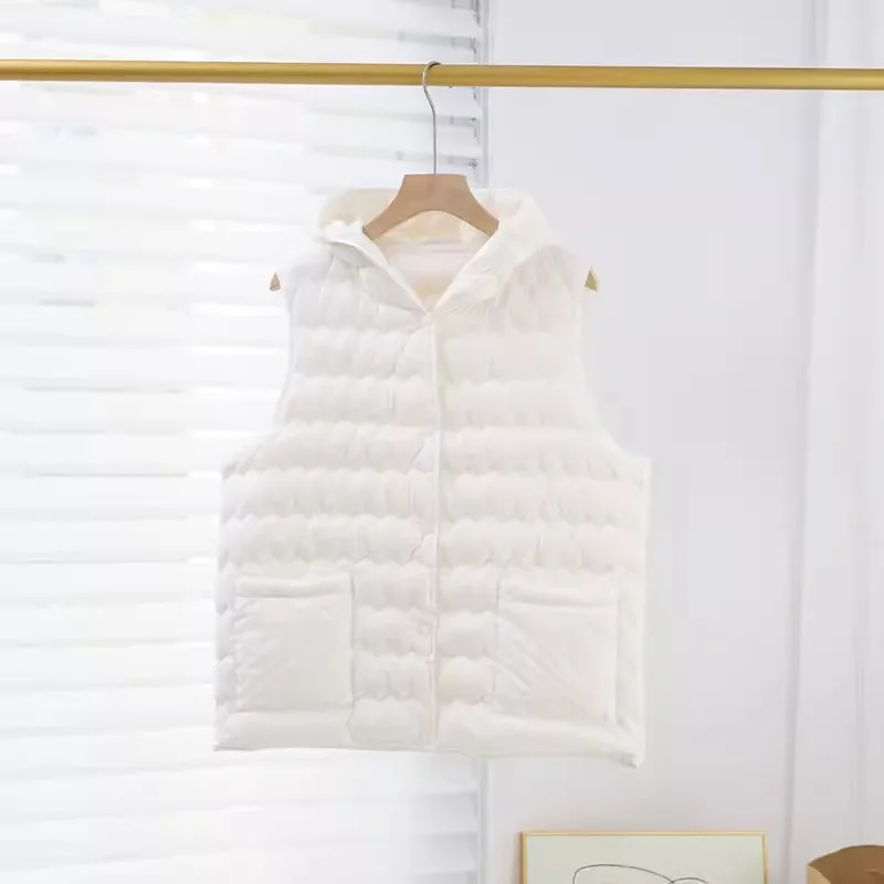 Women Hooded Down Waistcoat Jacket Autumn Winter Warm Ultra Light White Duck Down Vest Coat Ladies Short Sleeveless Tank Parkas