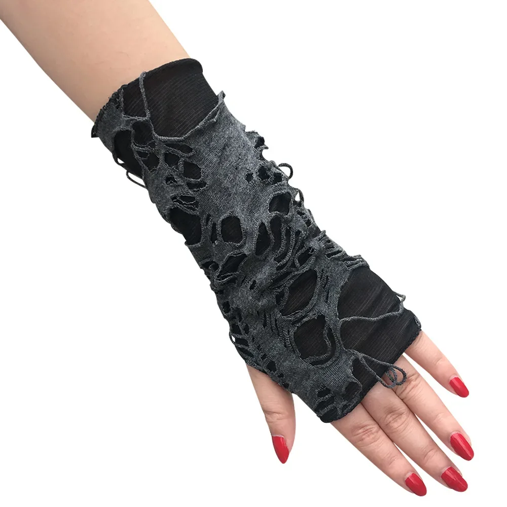 Sexy Gothic Black Fingerless Long Gloves Halloween Gloves Beggars Y2K Black Hole Punk Dark Cosplay Gloves