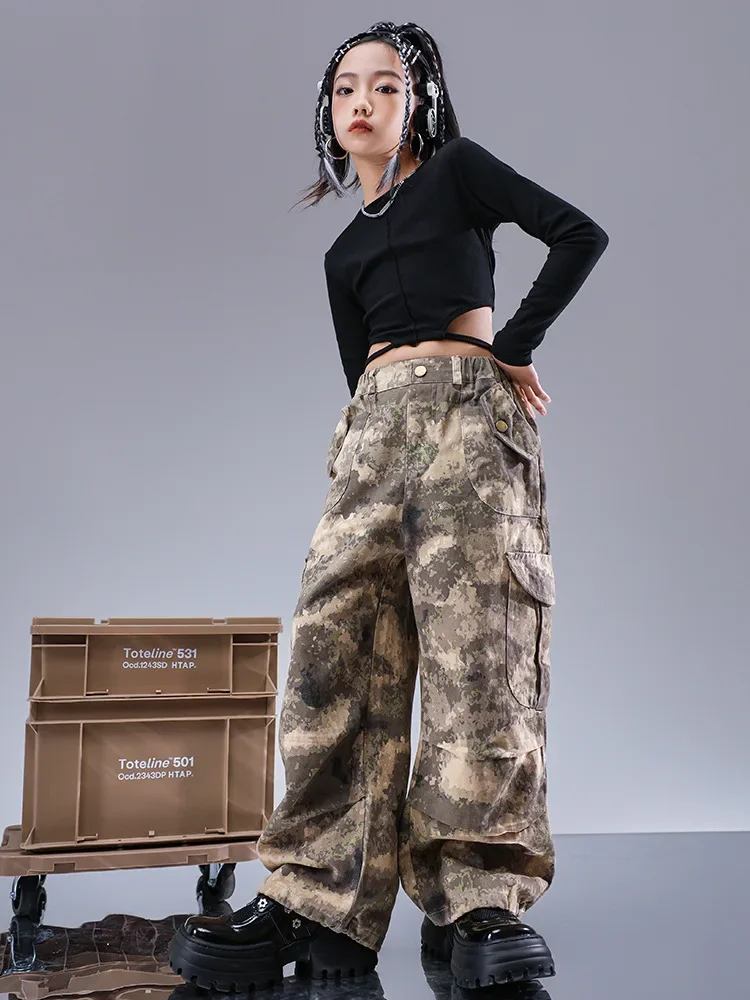 ملابس Kpop Hip Hop بدلة موحدة مموهة للفتيات والأطفال ملابس رقص الجاز