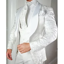 Elegant White Suits for Men Fashion Shawl Lapel Jacquard Male Suit Luxury Formal Party Prom Groom Wedding Tuxedo 3 Piece Set