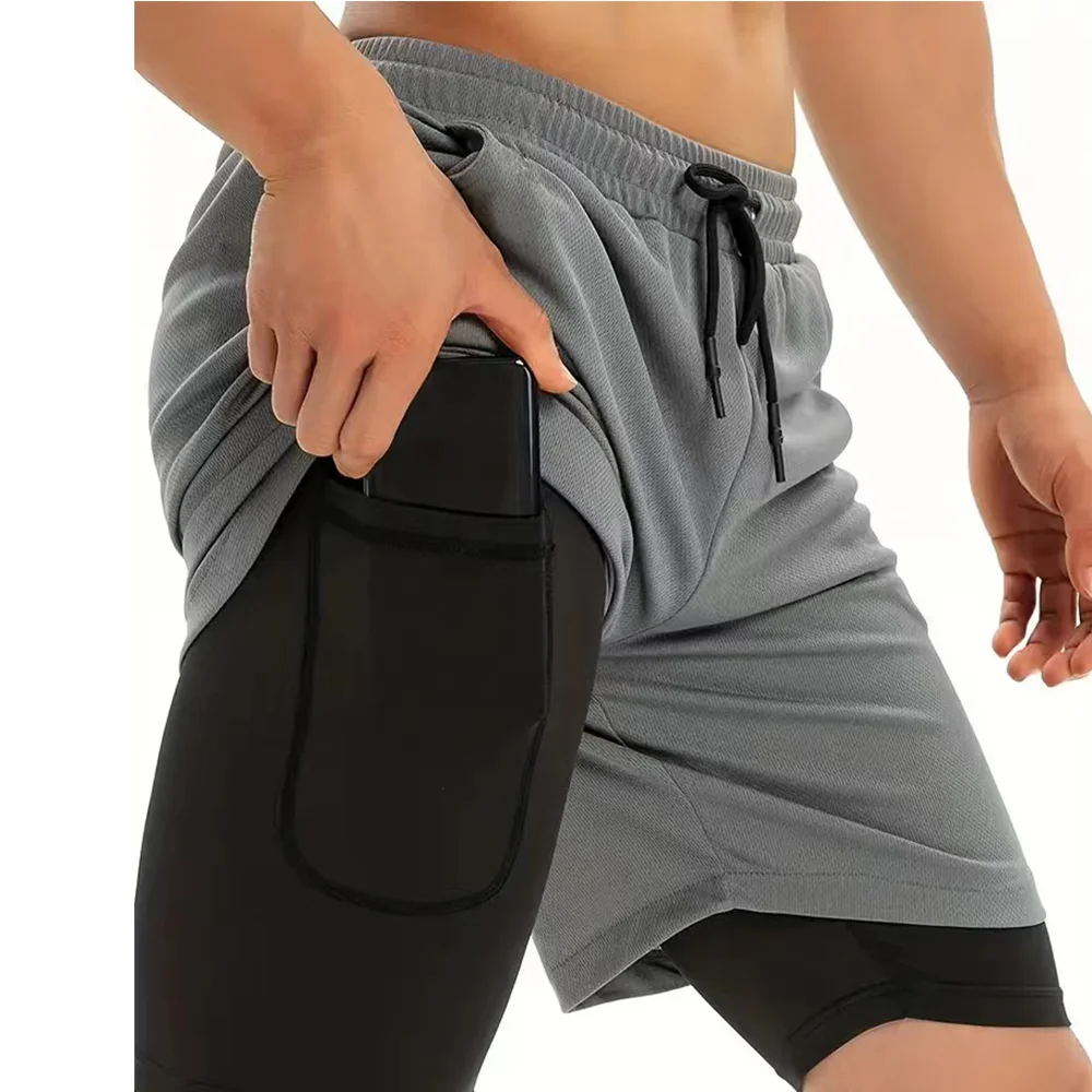 Men's Dual-purpose Shorts, Sports Shorts, Breathable Quick Drying Casual Double-layer Shorts, Summer Running Sports