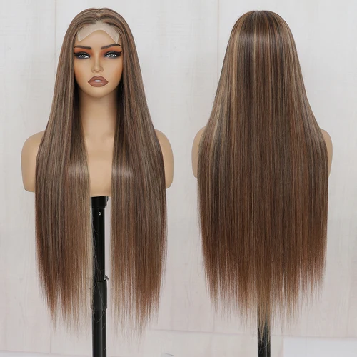 Pelucas delanteras de encaje sintético para mujer, peluca recta de 36 pulgadas, peluca de encaje Rubio degradado, pelucas de encaje, peluca con malla frontal recta para Cosplay