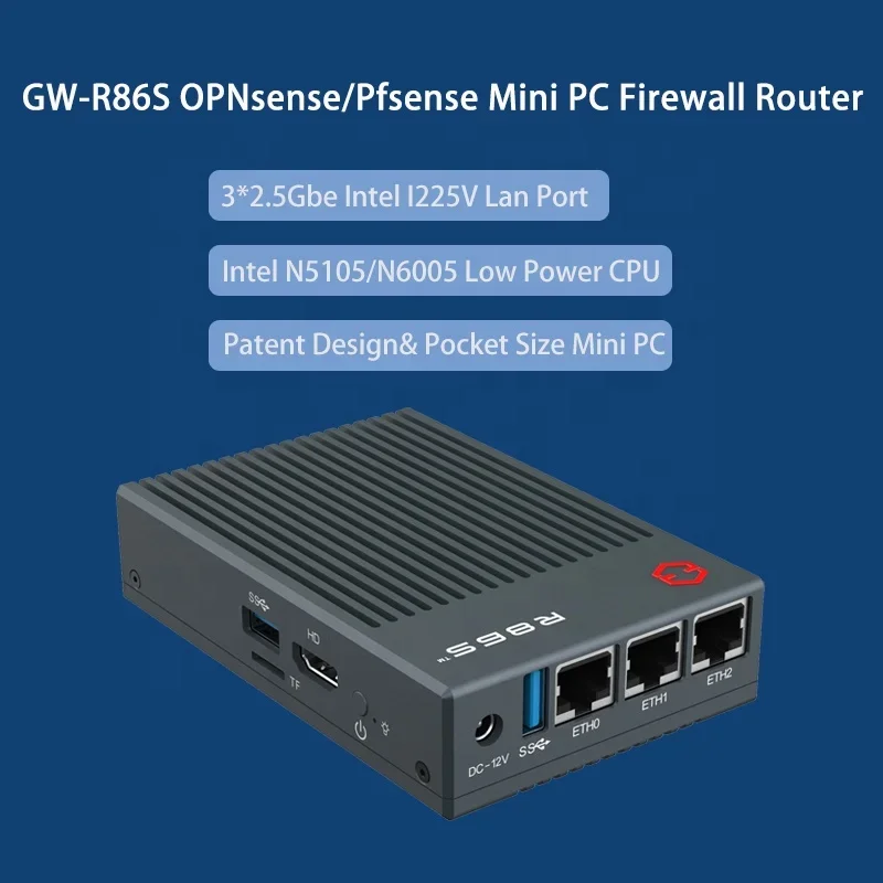 R86S Fanless Mini PC Linux Ubuntu N5105 N6005 Mini Computer With 3*2.5G Gigabit Ethernet Mini PC Factory Ready To Ship