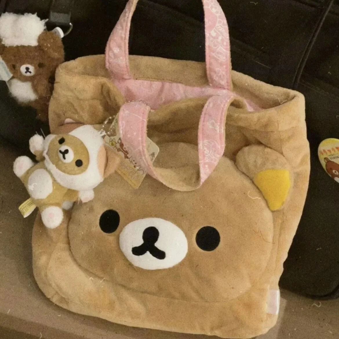 Rilakkuma กระเป๋าถือตุ๊กตาการ์ตูนหมีใหญ่ Daily Party Round Tote สําหรับผู้หญิงลําลองหมีสีเหลืองกระเป๋าสะพายไหล่ความจุขนาดใหญ่