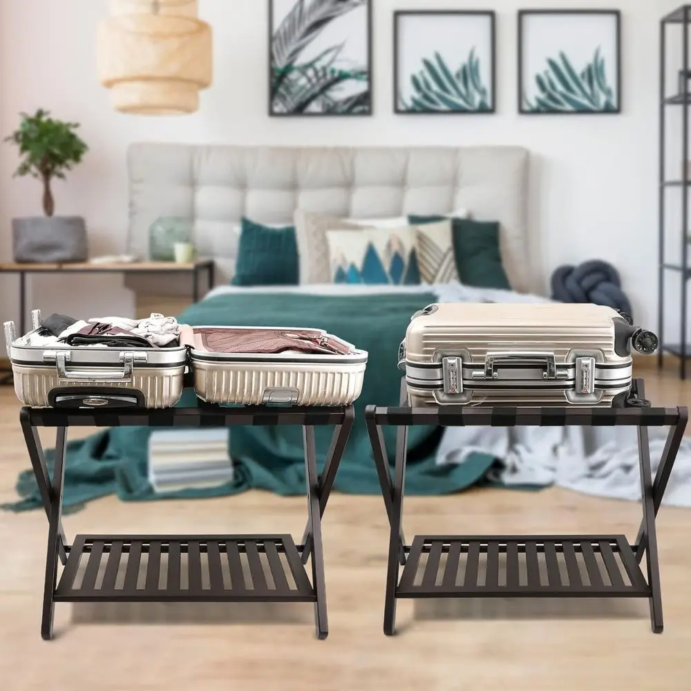 Portapacchi pieghevole in bambù per stanze degli ospiti - Scaffale portaoggetti, marrone scuro