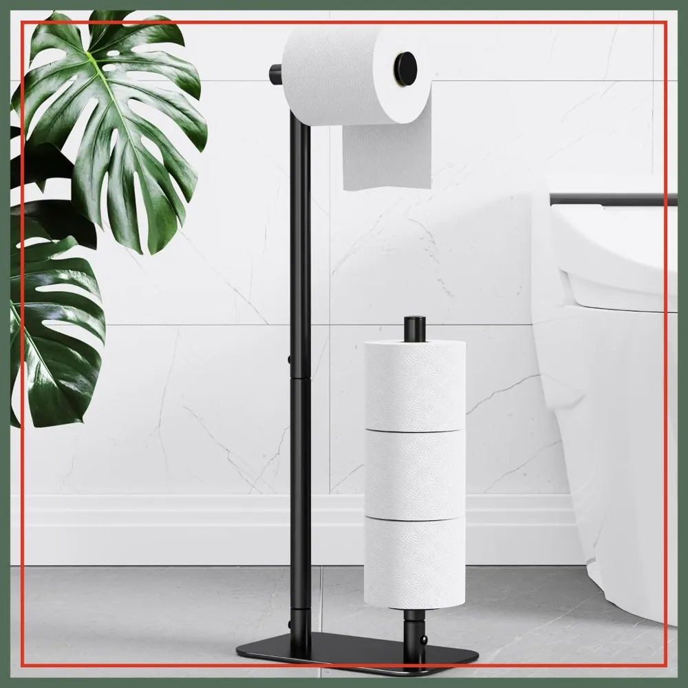

Large Capacity Toilet Paper Holder for 4 Rolls, Rustproof Toilet Paper Stand with Non-Slip Stable Base, Black