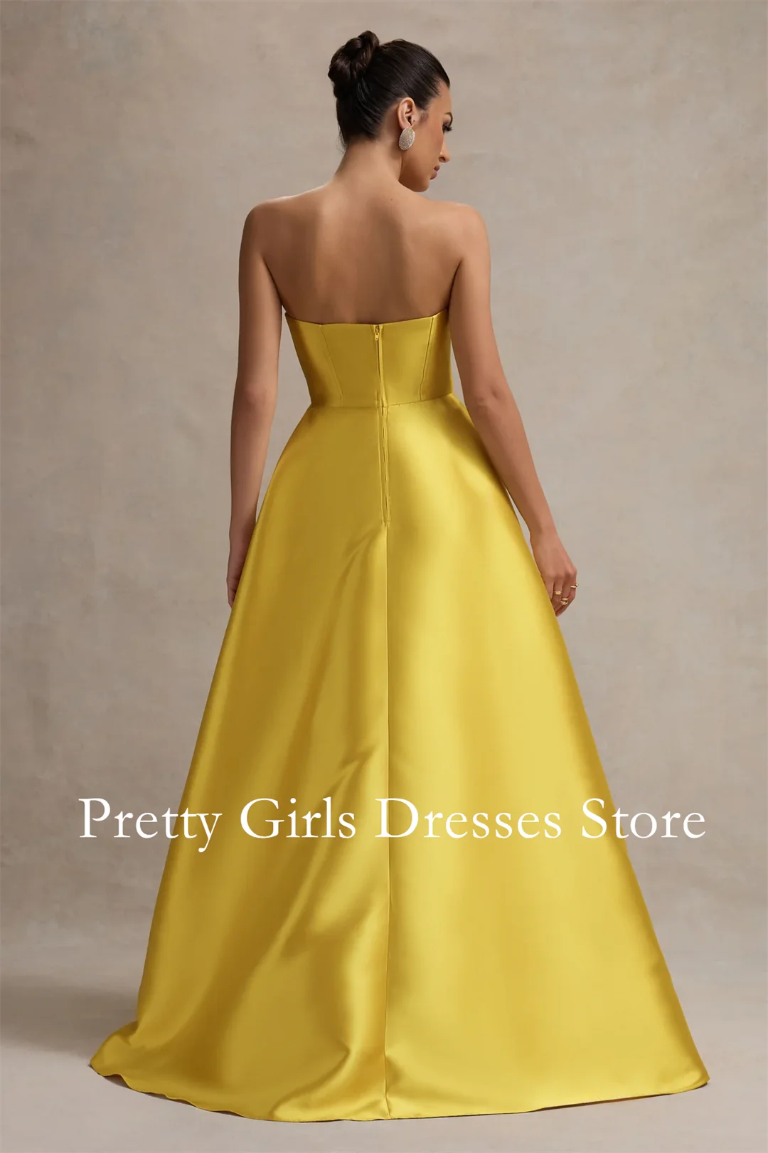 Sukienka maxi z muszlą, rozcięciem i bufiastą spódnicą w kolorze musztardowym, suknie wieczorowe, sukienki na zamówienie, sukienki na imprezy, studniówki, sukienki formalne, vestidos de fiesta