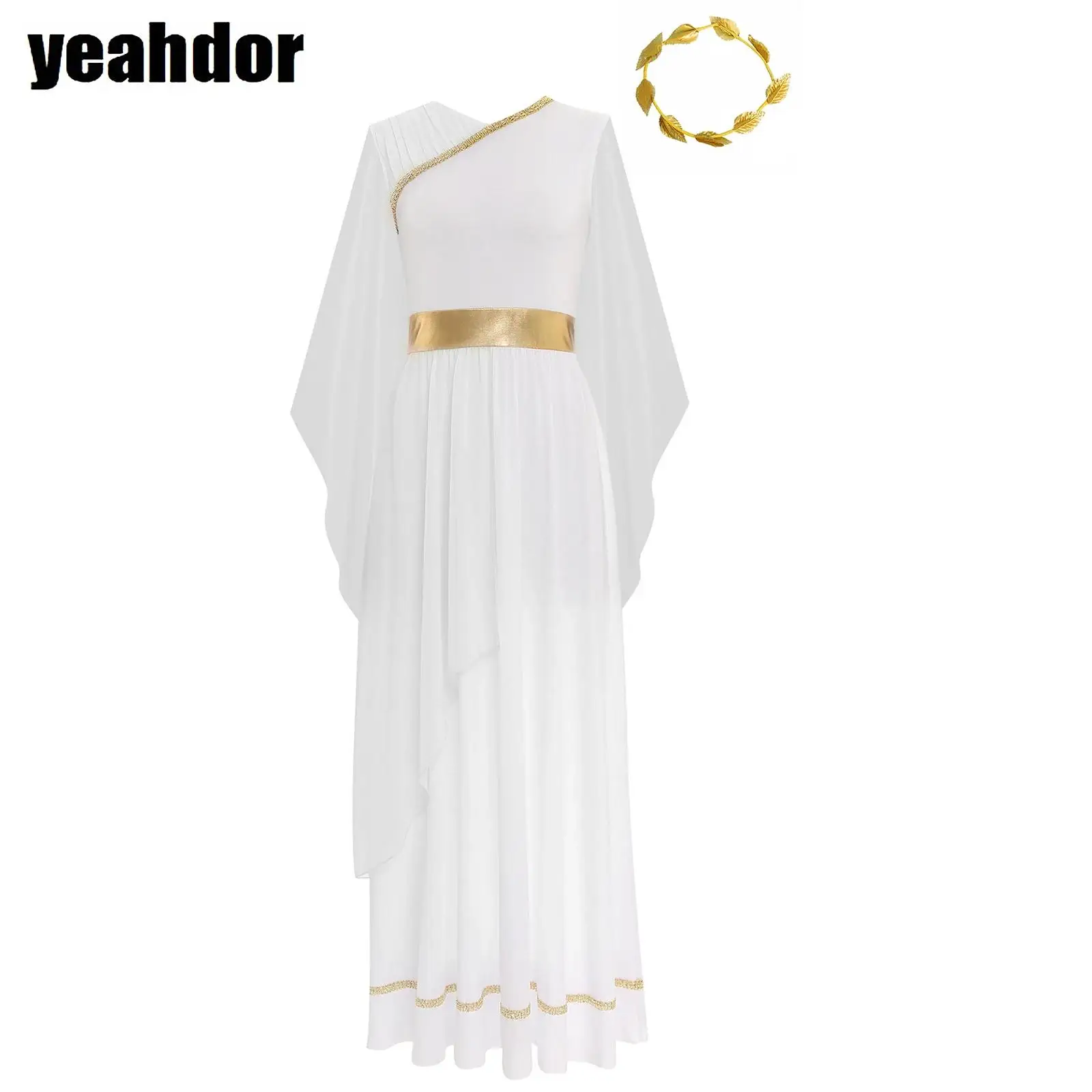 Vestido de Toga griega antigua para mujer, vestido de gasa de princesa griega de Halloween, vestido de Reina romana de Grecia sin mangas, disfraces elegantes