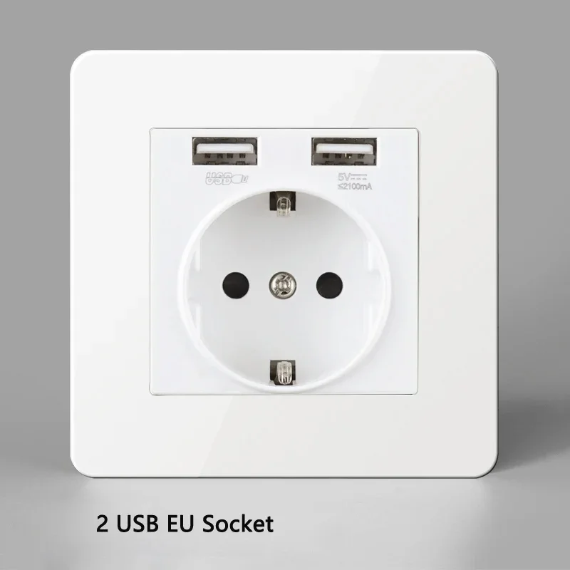 USB EU Socket  Wall Light Toggle Switch White Stainless Steel Panel with Gold Brass Switch