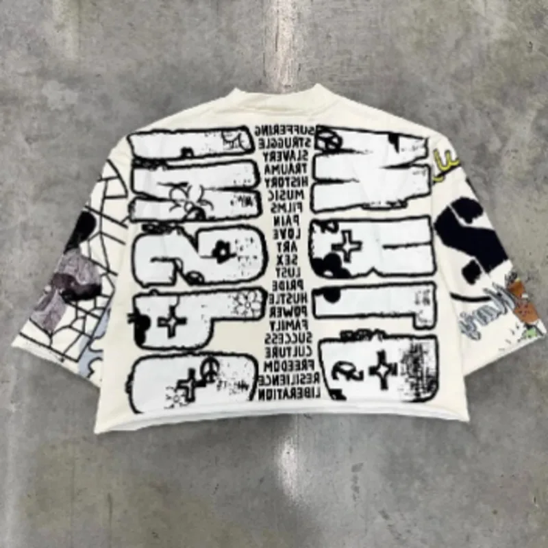 Cartoon Print T-shirt 2024 American And European Popular Hoodie New Punk Casual Round Neck Couple Pullover Loose Unisex Top New