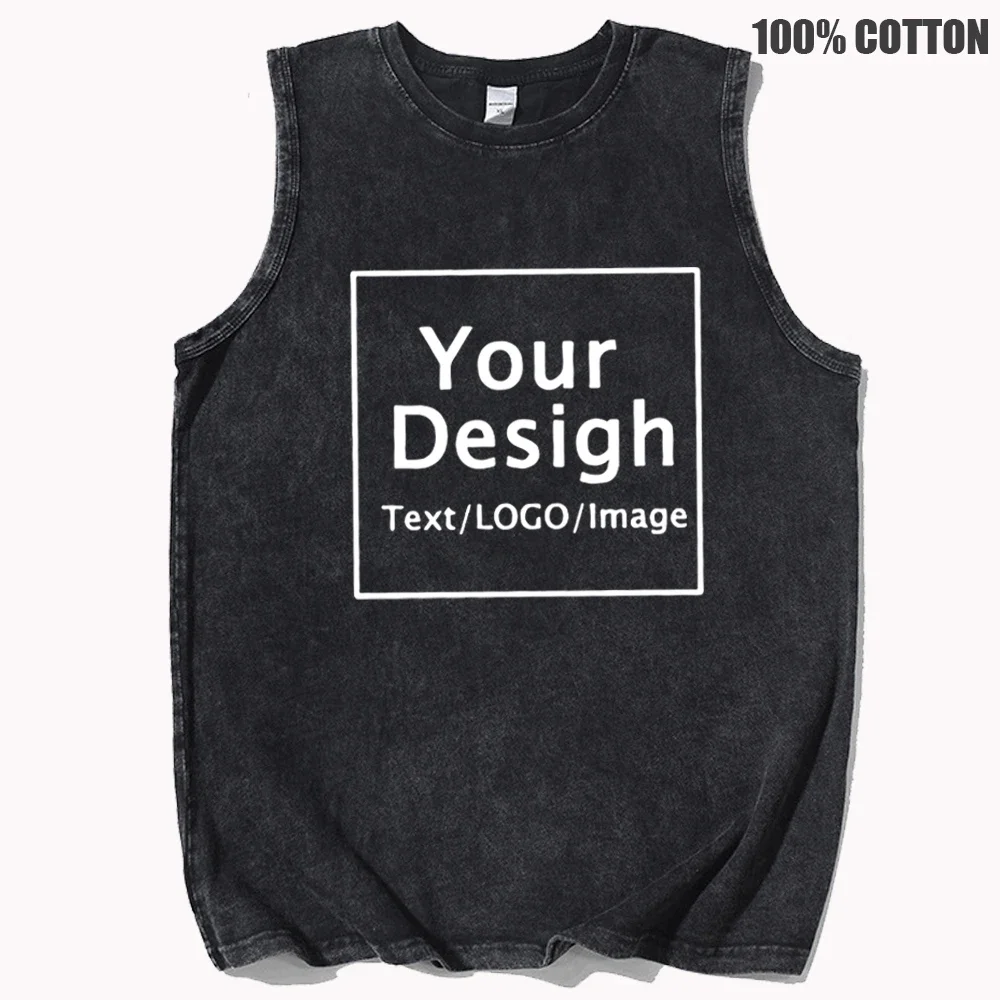 Custom T-shirts Free Printing Logo Oversized Hip Hop Streetwear Men\'s Summer 100% Cotton Washed T Shirt Brand Personalized Tops