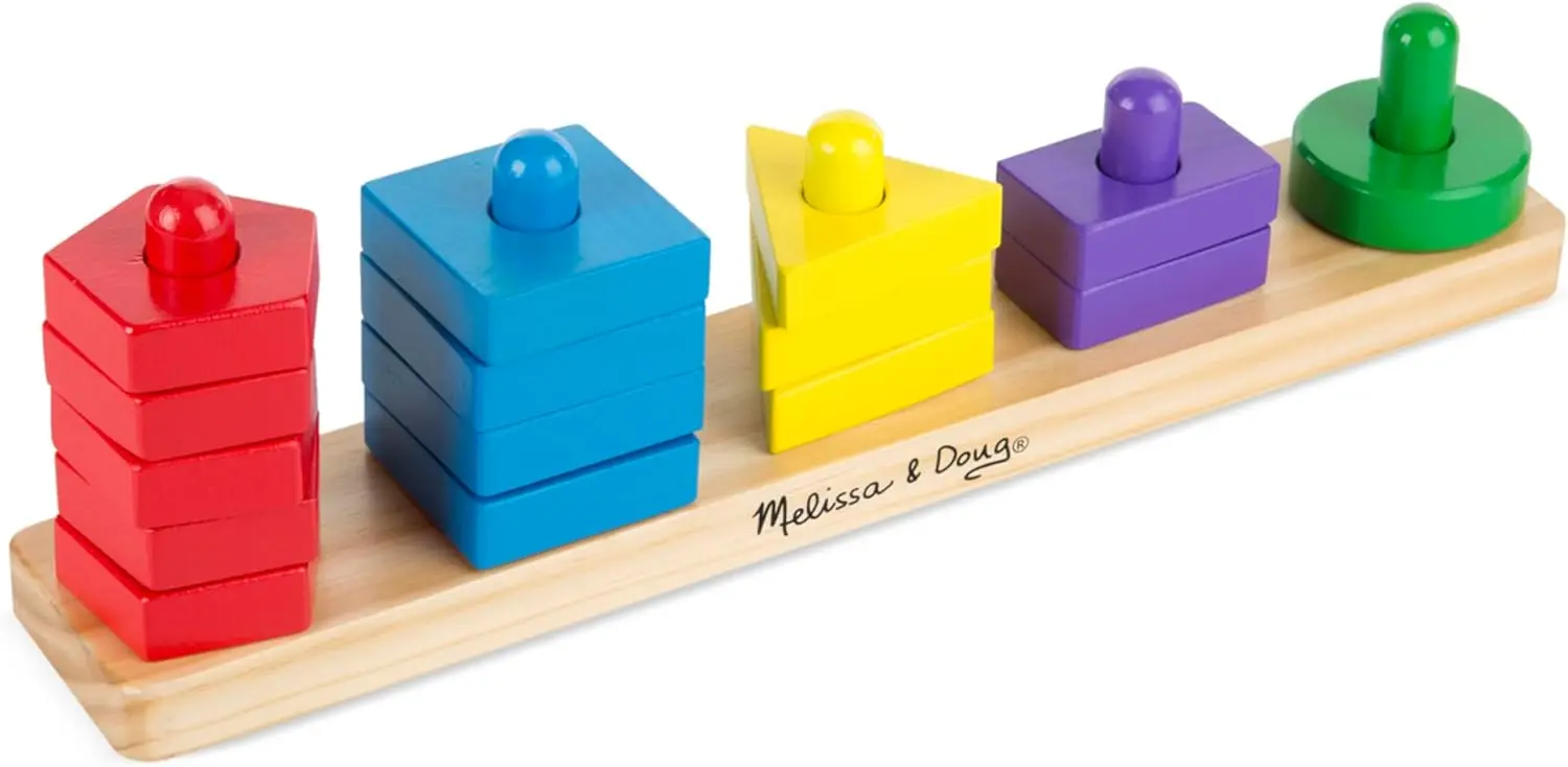 Stack and Sort Board - Wooden Educational Toy With 15 Solid Wood Pieces