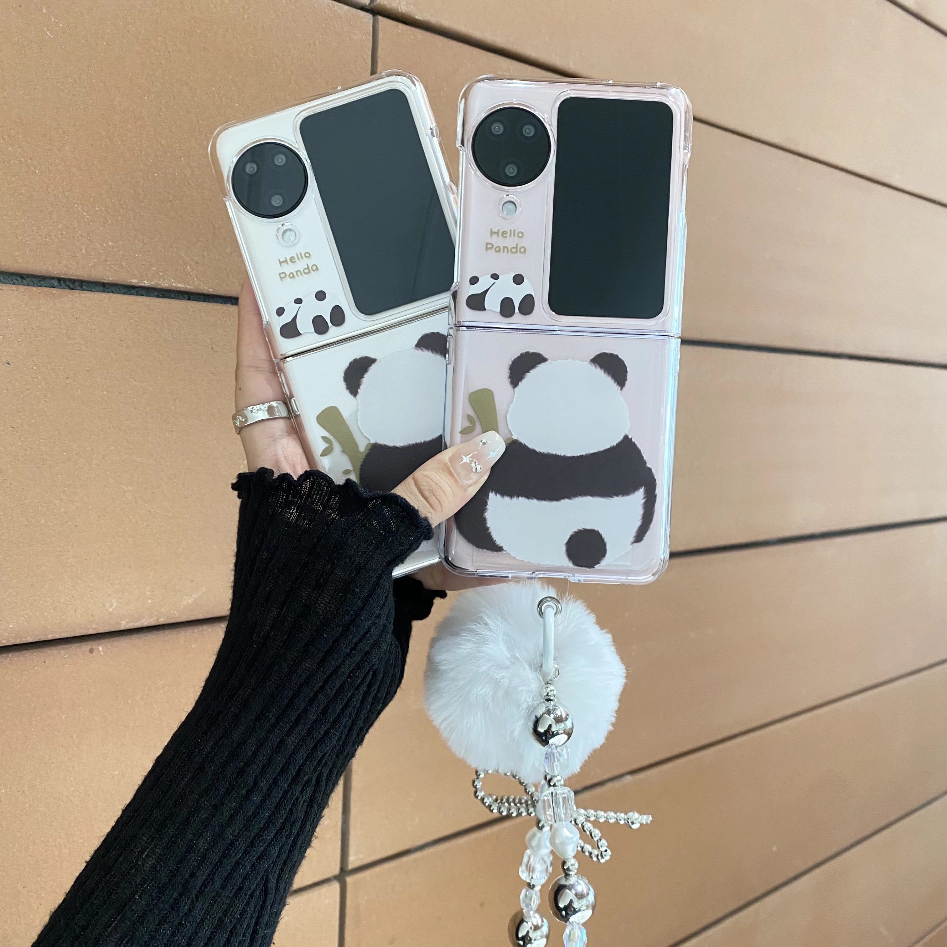 

Cute Panda Bracelet Wristband Chain Hard Acrylic Shockproof Phone Case For OPPO Find N3 N2 Flip Back Cover