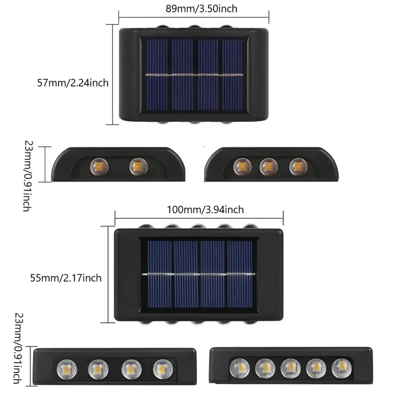 Imagem -03 - Outdoor Led Solar Wall Lights Lâmpada Impermeável up And Down Iluminação Luminosa para Jardim Varanda Quintal Street Decor Lamps