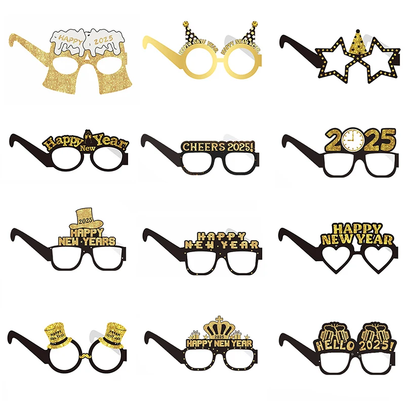 6pcs Happy New Year Paper Glasses 2025 Eyeglasses Frame Photo Booth Props New Year's Eve Party Decoration Christmas Supplies image 5