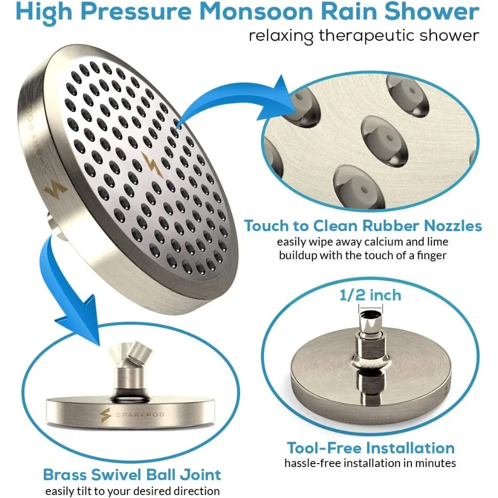 Shower Head-High Pressure Rain - Premium Quality Luxury Design Easy Clean Adjustable Replacement for Your Bathroom Shower Heads