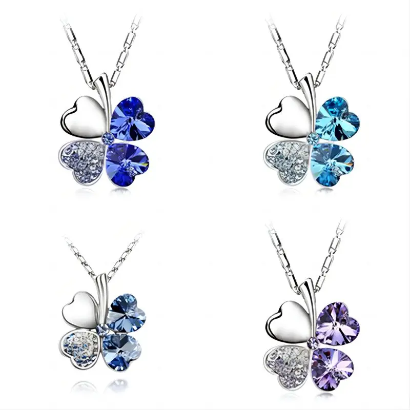 TRPOPSYN Crystal 4 Four Leaf Leaves Clover Pendant Necklaces Lover Birthday Gift Quality Fashion Jewelry Dropshipping Charm Girl