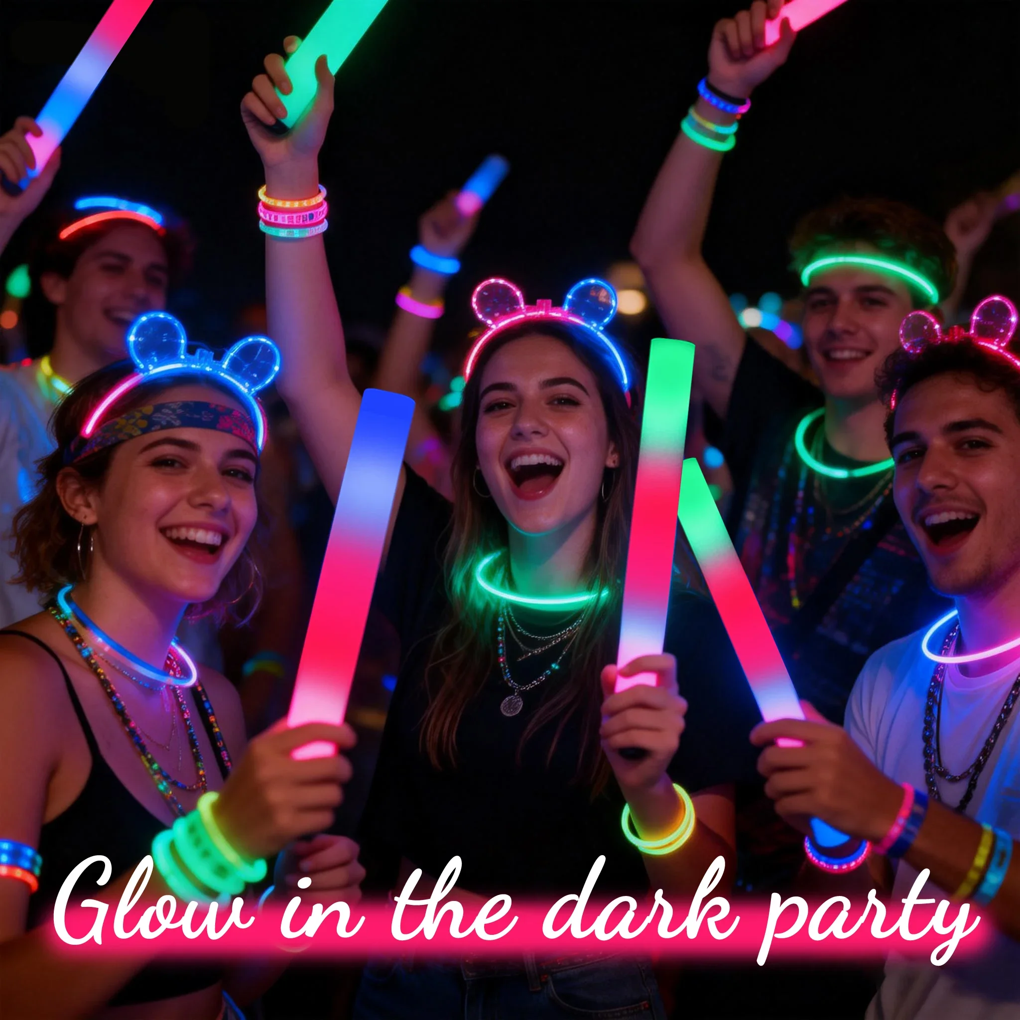 

30-200PCS Party Supplies LED Foam Glow Sticks 3 Mode RGB Glow Sticks Glow in the Dark Supplies