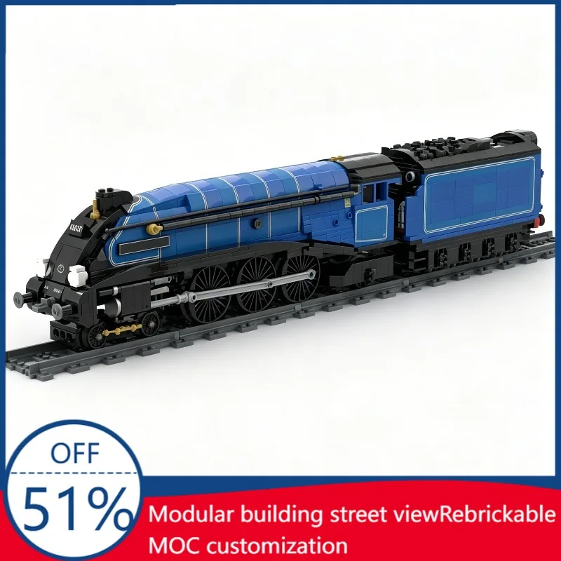 1576 Pcs LNER A4 Sir Nigel Gresley Steam Locomotive BR Blue Livery Custom Building Blocks Train Model Educational Assembly Toy