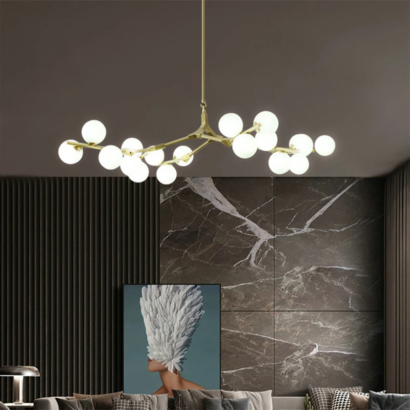 Imagem -06 - Modern Tree Branches Led Lustre Bolas de Vidro Lustres Molecular Living Decoração Jantar e Quarto Pingente Luminárias