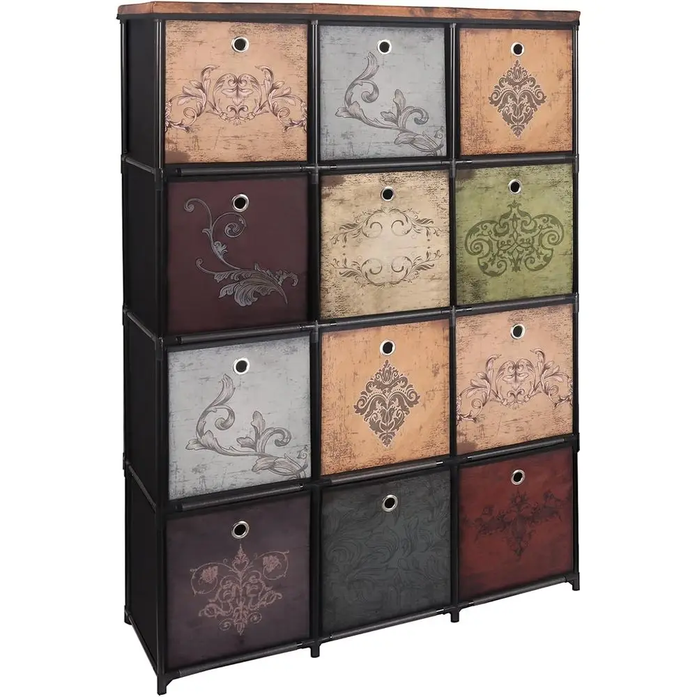 

12-Cube Storage Unit, Vintage Style Organizer Shelf for Tall Fabric Drawers in Bedroom, Closet, Nursery, Hallway, Entryway