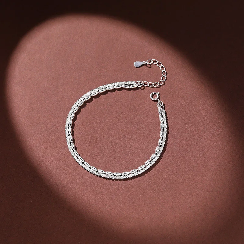 JYJIAYUJY 100% Whole Sterling Silver S925 Bracelet Starry Chain Silver Bead Double Layered Design Jewelry Gift Daily Use B021