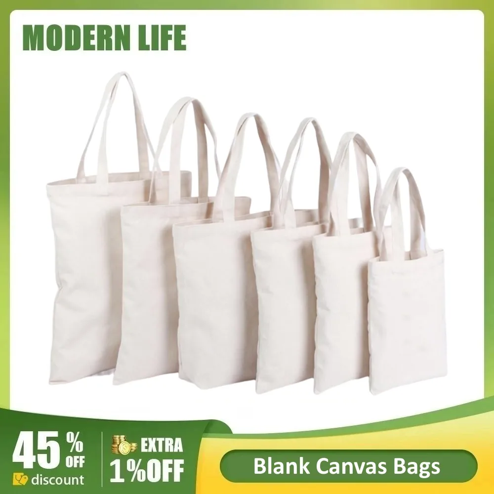 Canvas Bags Blank White Canvas Shopping Bags Women Men Handbags Tote Bags Reusable Cotton Large Capacity Grocery Bag Wholesale