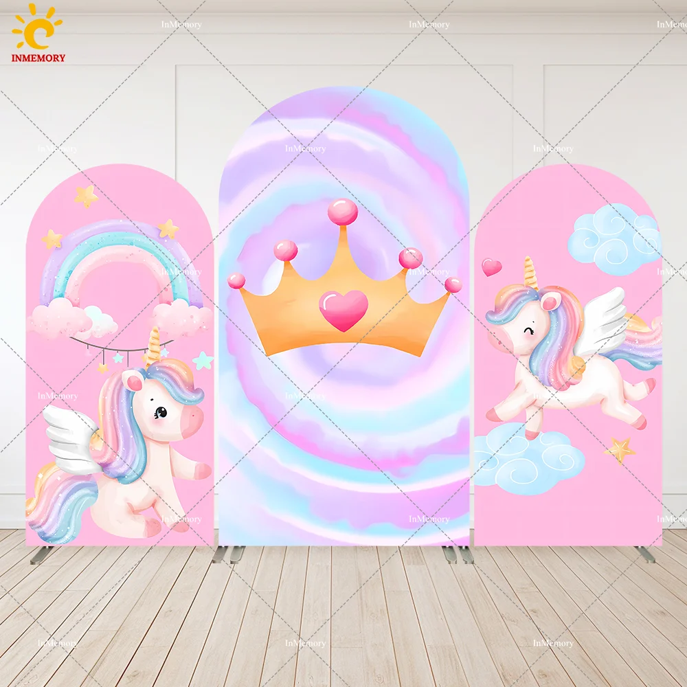 Custom 2-Sided Crown Rainbow Unicorn Birthday Party Baby Shower Covers Chiara Arch Backdrops Decor Wall Photo Background