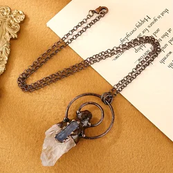 YEEVAA Vintage Style Natural White Crystal Pendant Necklace With Blue Crystal Bronze Color, Ladies Party Gift