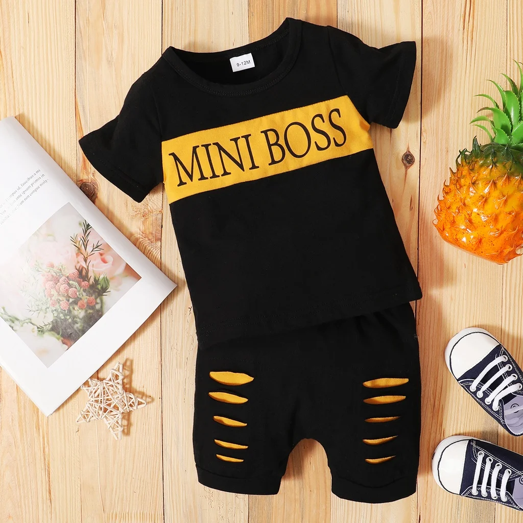 2PCS Summer Baby Boy Clothing Set Short Sleeve Letter Printing T-shirt+Shorts Sport Style Casual Suit for Toddler 0-3 Years