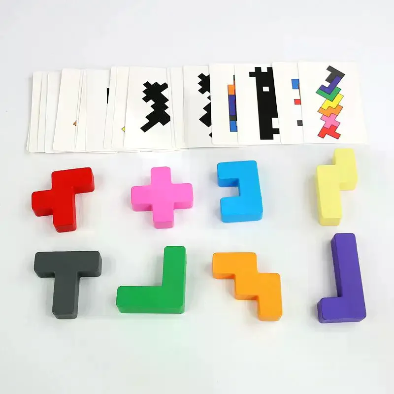 

1 Set Geometric Shape Sorting Toy Wooden Shadow Matching Puzzle Toys With Colorful Building Blocks And Double-sided Cards