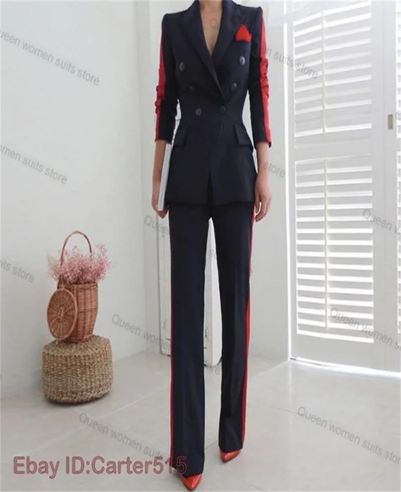 Red Black Autumn Women Suit Set 2 Pieces Blazer+Pants Formal Office Lady Jacket Coat Splicing Color Tuxedos Trousers Custom Made