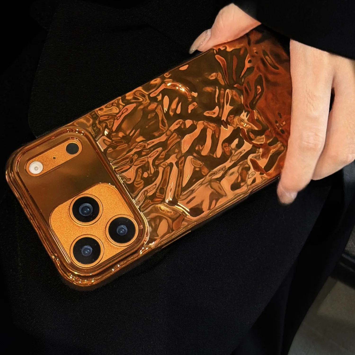 

Electroplate Glossy Orange Tin Foil Phone Case For iPhone 17Promax 17Air 14 15 16 Pro Max 13 Men Women Shockproof Silicone Cover