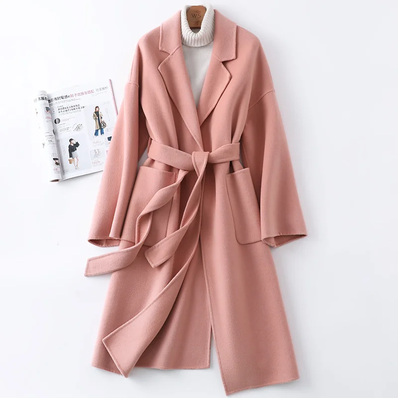 

2023 Autumn/winter New Double Sided Cashmere Coat Women's Mid Length Hepburn High End 100 Pure Wool Coat