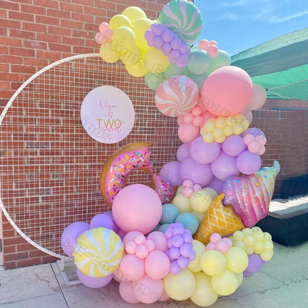 150 pçs grande tema de sorvete balão guirlanda mini donut macaron globos para chá de bebê meninas festa de aniversário decoração crianças brinquedos