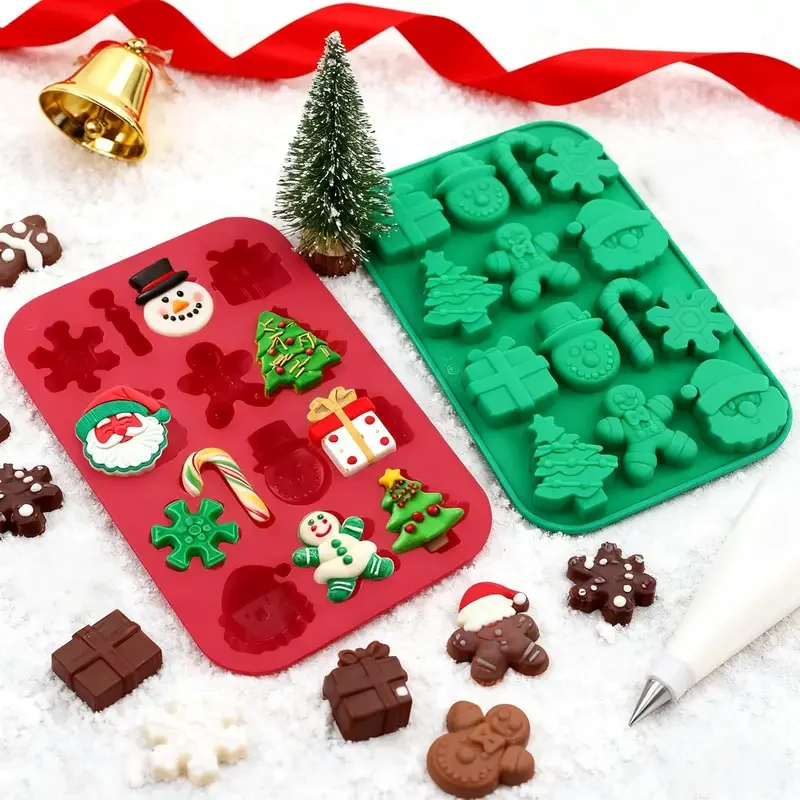 1-20PCS Weihnachtsbaum Silikonformen Santa Schneemann Lebkuchenform für Süßigkeiten Gelee Backen Urlaub Küche Handwerk