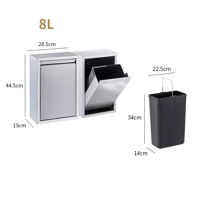 cross-borderHot salesHousehold Wall-mounted Multi-functional Stainless Steel Trash Can Kitchen Concealed Hanging Trash Can