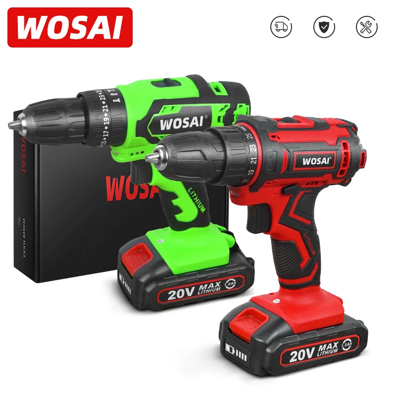 Wosai nova série 12v 16v 20v sem fio broca chave de fenda mini sem fio power driver 25 + 1 configurações de torque bateria de lítio-íon